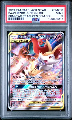2019 POKEMON SM BLACK STAR PROMO #SM230 FULL ART/CHARIZARD & BRAIXEN GX PSA 9 - Image 1