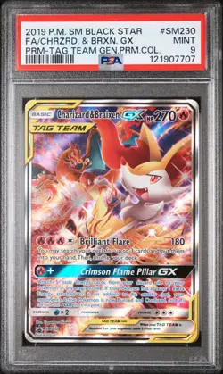 2019 POKEMON SM BLACK STAR PROMO #SM230 FULL ART/CHARIZARD & BRAIXEN GX PSA 9 - Image 1
