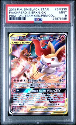 2019 POKEMON SM BLACK STAR PROMO #SM230 FULL ART/CHARIZARD & BRAIXEN GX PSA 9 - Image 1