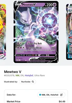 Pokemon Go Mewtwo v Ultra Rare Holo TCG Card 30/78 NM Condition - Image 4
