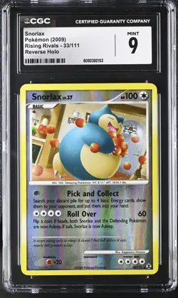 CGC 9 MINT Snorlax 2009 Rising Rivals 33/111 Reverse Holo Pokemon Card - Image 1