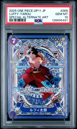 2025 ONE PIECE JPN OP11-A FIST OF DIVINE SPEED #005 LUFFY-TAROU PSA 10 - Image 1