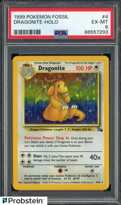 1999 Pokemon Fossil #4 Dragonite Holo PSA 6 EX-MT - Image 1