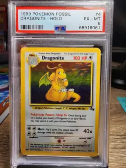 1999 Pokemon Fossil Unlimited - DRAGONITE - Holo Rare #4 - PSA 6 EX-MT - Image 1