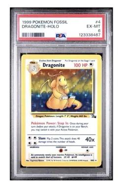1999 POKEMON FOSSIL 1ST EDITION #4 DRAGONITE - HOLO PSA 6 - Image 1