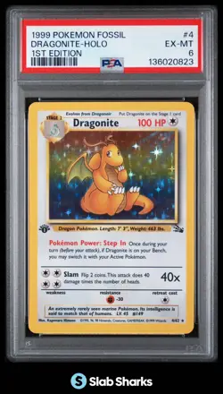1999 POKEMON FOSSIL 1ST EDITION #4/62 DRAGONITE HOLO RARE PSA 6 - Image 1