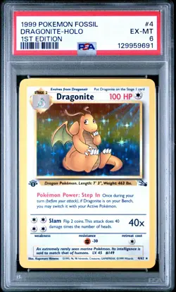 1999 POKEMON FOSSIL 1ST EDITION #4 DRAGONITE-HOLO PSA 6 - Image 1