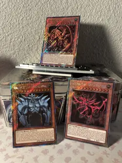 RA04 Platinum Secret Egyptian God Cards Set Obelisk Slifer Winged Ra NM YuGiOh - Image 1