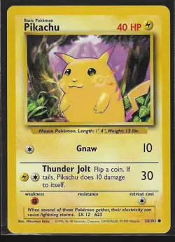 Pikachu 58/102 Base Set Pokemon Card Yellow Cheeks WOTC 1999 NM - Image 1