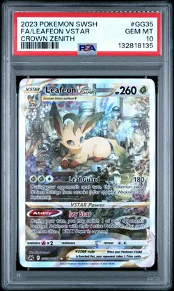 2023 POKEMON SWORD & SHIELD CROWN ZENITH #GG35 FULL ART/LEAFEON VSTAR PSA 10 - Image 1