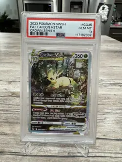 PSA 10 Leafeon VSTAR GG35/GG70 Crown Zenith Full Art Pokemon SWSH 2023 - Image 1