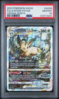 2023 POKEMON SWORD & SHIELD CROWN ZENITH #GG35 FULL ART/LEAFEON VSTAR PSA 10 - Image 1