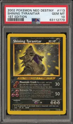 PSA 10 Gem Mint Shining Tyranitar 113/105 Neo Destiny Holo Vintage Pokemon - Image 1