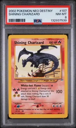 Pokemon TCG Shining Charizard Neo Destiny Holo PSA 8 107/105 (New Cert) - Image 1