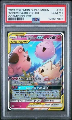 2019 Pokemon Cosmic Eclipse Togepi & Cleffa & Igglybuff GX Card 143/236 PSA 10 - Image 1