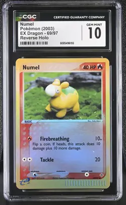 CGC 10 GEM MINT Numel 2003 EX Dragon 69/97 Reverse Holo Pokemon Card - Image 1