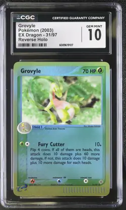 CGC 10 GEM MINT Grovyle 2003 EX Dragon 31/97 Reverse Holo Pokemon Card - Image 1