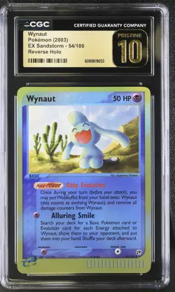 CGC 10 PRISTINE Wynaut 2003 EX Sandstorm 54/100 Reverse Holo Pokemon Card - Image 1