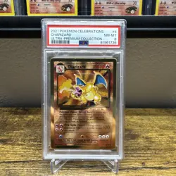 2021 Pokemon Celebrations UPC Charizard Gold Metal Card 004/102 PSA 8 - Image 1
