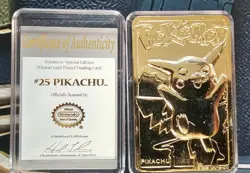 Pokemon 1999 23k Gold Plated Trading Card - #25 Pikachu, COA, Burger King Promo - Image 1