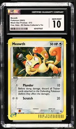 2003 POKEMON EX SERIES COLLECTOR'S TIN MEOWTH HOLO PROMO 013 CGC 10 GEM MINT - Image 1