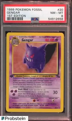 1999 Pokemon TCG Fossil 1st Edition #20 Gengar PSA 8 NM-MT - Image 1