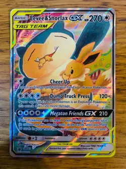 N-MINT! Eevee & Snorlax GX SM169 Sun & Moon Tag Team Alt Art Promo Pokemon Card! - Image 1