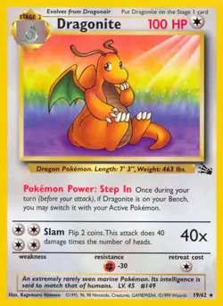 Dragonite - 19/62 - Pokemon Fossil Unlimited Rare Card WOTC HP - Image 1