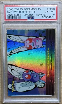 Pokemon Topps EP20 Bye, Bye Butterfree TV Animation Rainbow Foil Blue Logo PSA 6 - Image 1