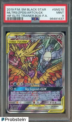 2019 Pokemon SM BSP HIF ETB #SM210 Moltres & Zapdos & Articuno GX PSA 9 - Image 1