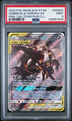Pokemon S&M Umbreon & Darkrai GX Tag Team SM241 Black Star Promo PSA 9 Mint - Image 1
