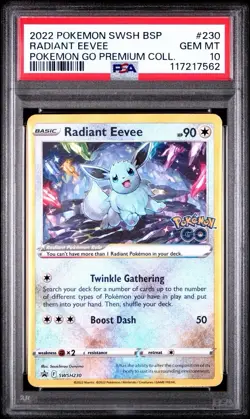 2022 POKEMON SWSH BSP #230 RADIANT EEVEE POKEMON GO PREMIUM COLL. PSA 10 - Image 1