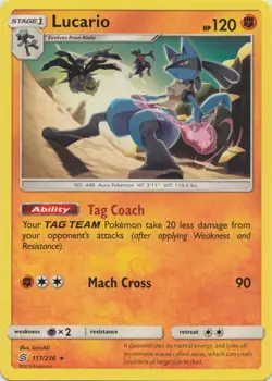 Pokemon - Lucario - 117/236 - Rare - Sun & Moon Unified Minds - NM - Image 1