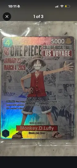 2 -One Piece Card Luffy P-055 Promo - College Basketball US Voyage - SEALED NEW - Image 3