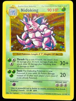 Nidoking 011/102 Base Set (Shadowless) Holo FLAWLESS HOLO FOIL Near Mint WOTC - Image 1