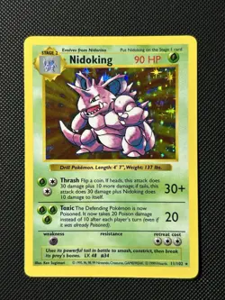 Nidoking 011/102 Base Set (Shadowless) Holo FLAWLESS HOLO FOIL Near Mint WOTC - Image 2