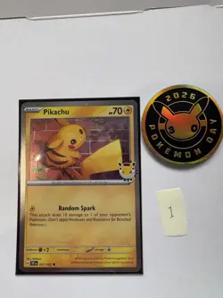 2026 Pikachu 051/162 Pokemon Day 30th Anniversary Stamped Promo TCG W coin x3 - Image 2