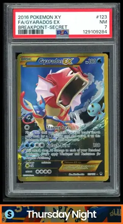 2016 POKEMON XY BREAKPOINT #123/122 GYARADOS EX FULL ART SECRET RARE PSA 7 - Image 1