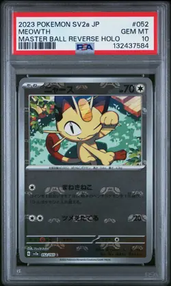 2023 POKEMON JPN SV2A-POKEMON 151 MASTER BALL REVERSE HOLO #052 MEOWTH PSA 10 - Image 1