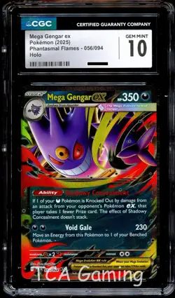 CGC 10 GEM MINT Mega Gengar Ex 056/094 HOLO RARE Phantasmal Flames Pokemon Card - Image 1