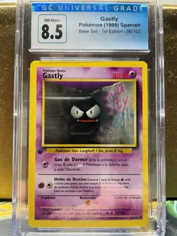 CGC 8.5 NM/Mint+ Pokemon Gastly 50/102 WotC 1st Edition SPANISH Base Set Common - Image 1