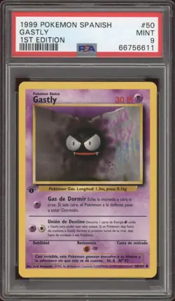1999 Pokemon SPANISH 1st Edition Base Set Gastly 50/102 PSA 9 MINT - Image 1