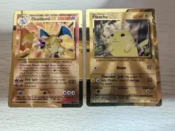 Pokemon Gold Metal Charizard and Pikachu TCG Celebrations UPC Promo, - Image 1