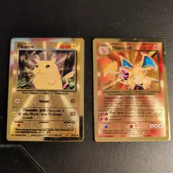 Pokemon Gold Metal Charizard and Pikachu TCG Celebrations UPC Promo, - Image 1