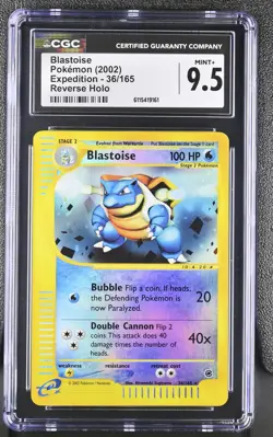 CGC 9.5 MINT+ Blastoise 2002 Expedition 36/165 Reverse Holo Pokemon Card - Image 1