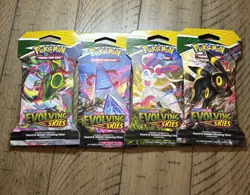 Pokemon TCG Evolving Skies Sleeved Booster Packs Complete Art Set Sealed 4 Packs - Image 1
