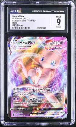 2021 Pokemon Card Fusion Strike Mew VMAX 114/264 CGC 9 Mint ERROR Off-Center OC - Image 1