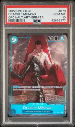 One Piece Romance Dawn Dracule Mihawk Alternate Art Errata OP01 070 SR PSA 10 - Image 1
