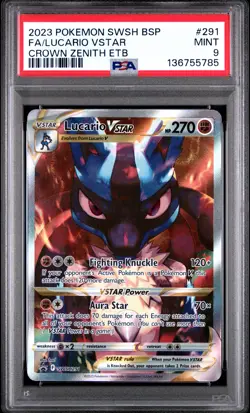 2023 POKEMON SWSH BLACK STAR PROMO #291 FULL ART/LUCARIO VSTAR PSA 9 - Image 1