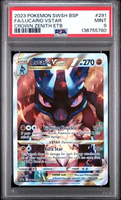2023 POKEMON SWSH BLACK STAR PROMO #291 FULL ART/LUCARIO VSTAR PSA 9 - Image 1